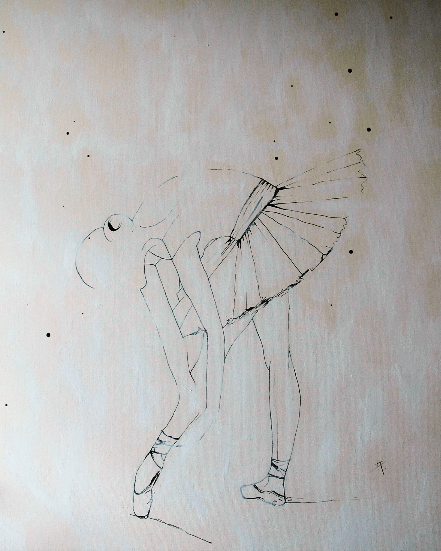 Peinture à l'huile peinture acrylique et encre de chine sur toile de lin 100x81 cm  VENDU